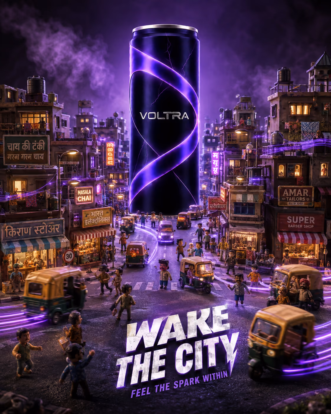 Wake the City — Giant VOLTRA can lighting up a miniature clay city with neon streets